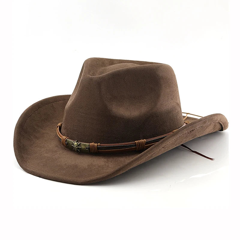 Ansoff suede Western cowboy hat with rolled brim, vintage style for men and women, outdoor travel and jazz fashion accessory