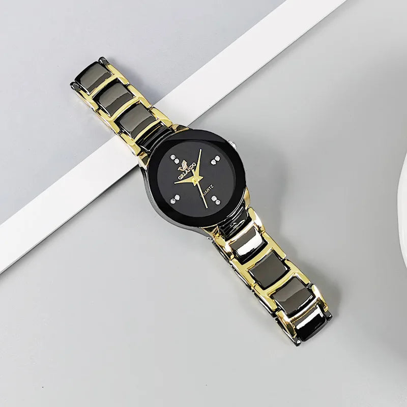 Ansoff men's black dial steel quartz business watch with a sleek design and stainless steel band on a white background.