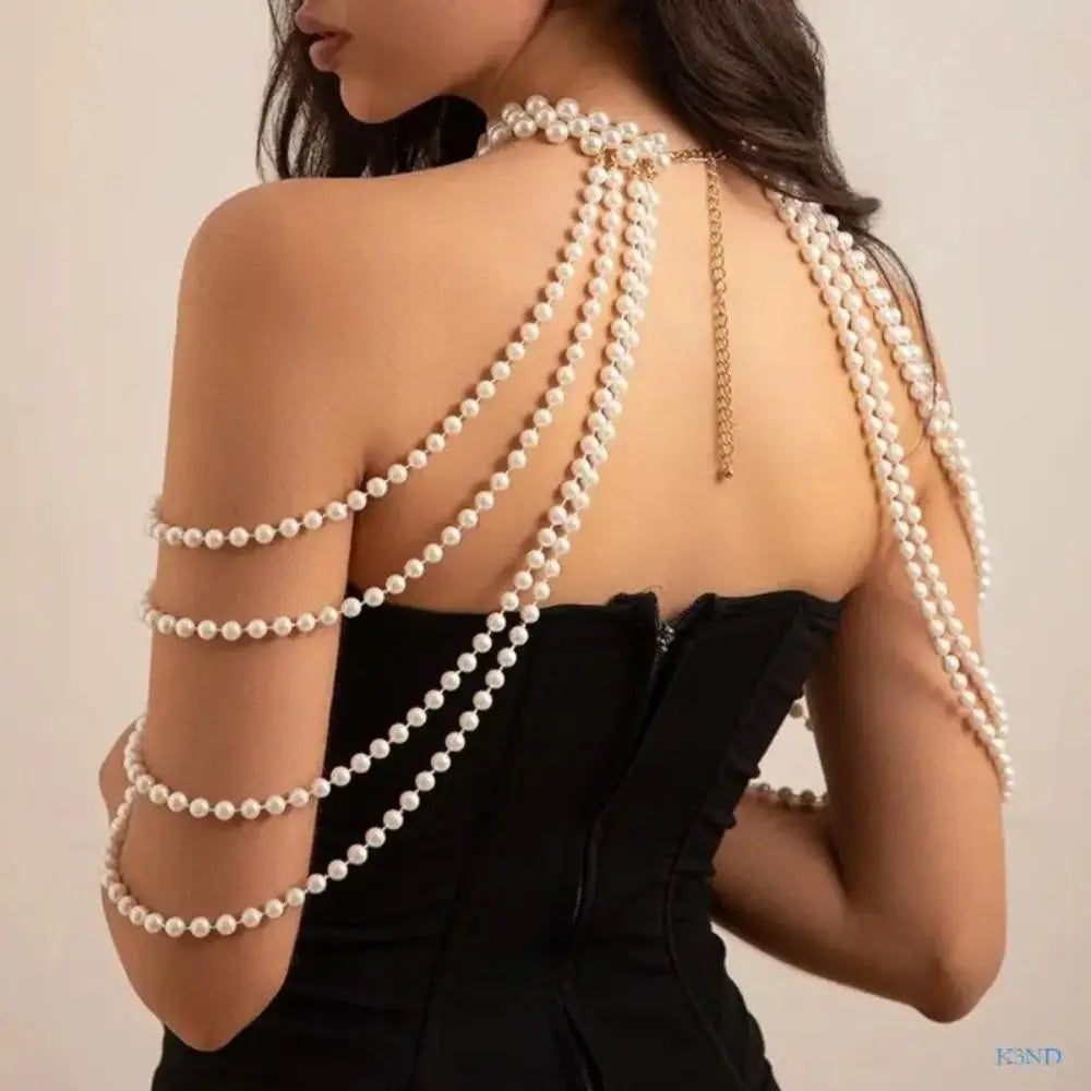 Handmade Jewelry Pearls Shoulder Chain Round Bead Black/White Beads Bridal Tassel Necklace Easy to Wear Elegant