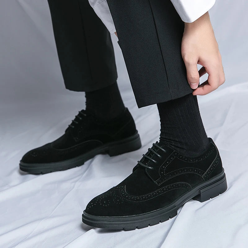 Ansoff men's British style thick-soled brogue shoes with wear-resistant suede leather, classic Oxford design, high-quality craftsmanship