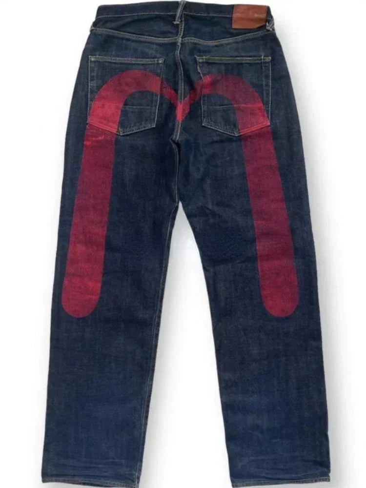 Black wide-leg denim jeans for women by Ansoff, featuring Gothic Y2K retro streetwear style with cargo and punk-inspired prints.