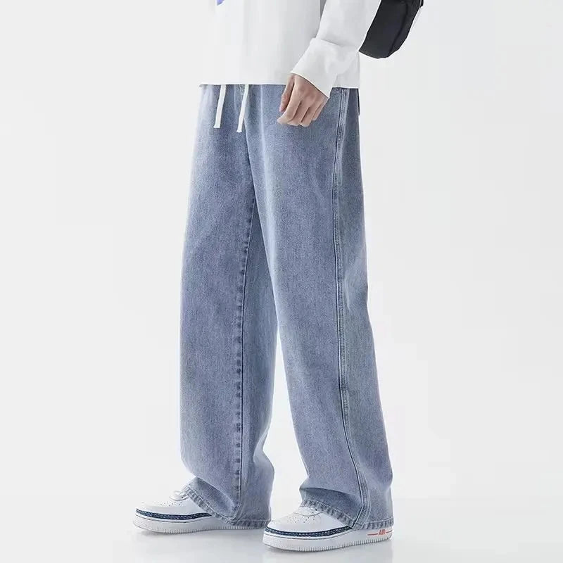 Ansoff men's large denim jeans for teens, baggy streetwear style, casual trousers for men, Korean fashion, men's fashion pants