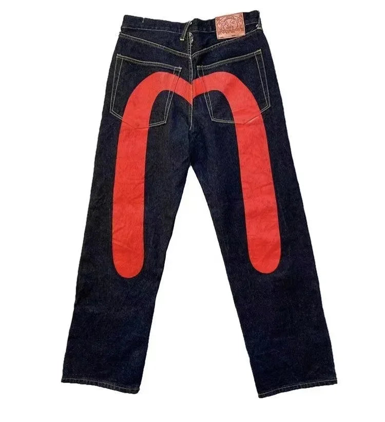 Black gothic Y2K wide-leg denim jeans for women by Ansoff, featuring cargo pockets and vintage punk streetwear style.