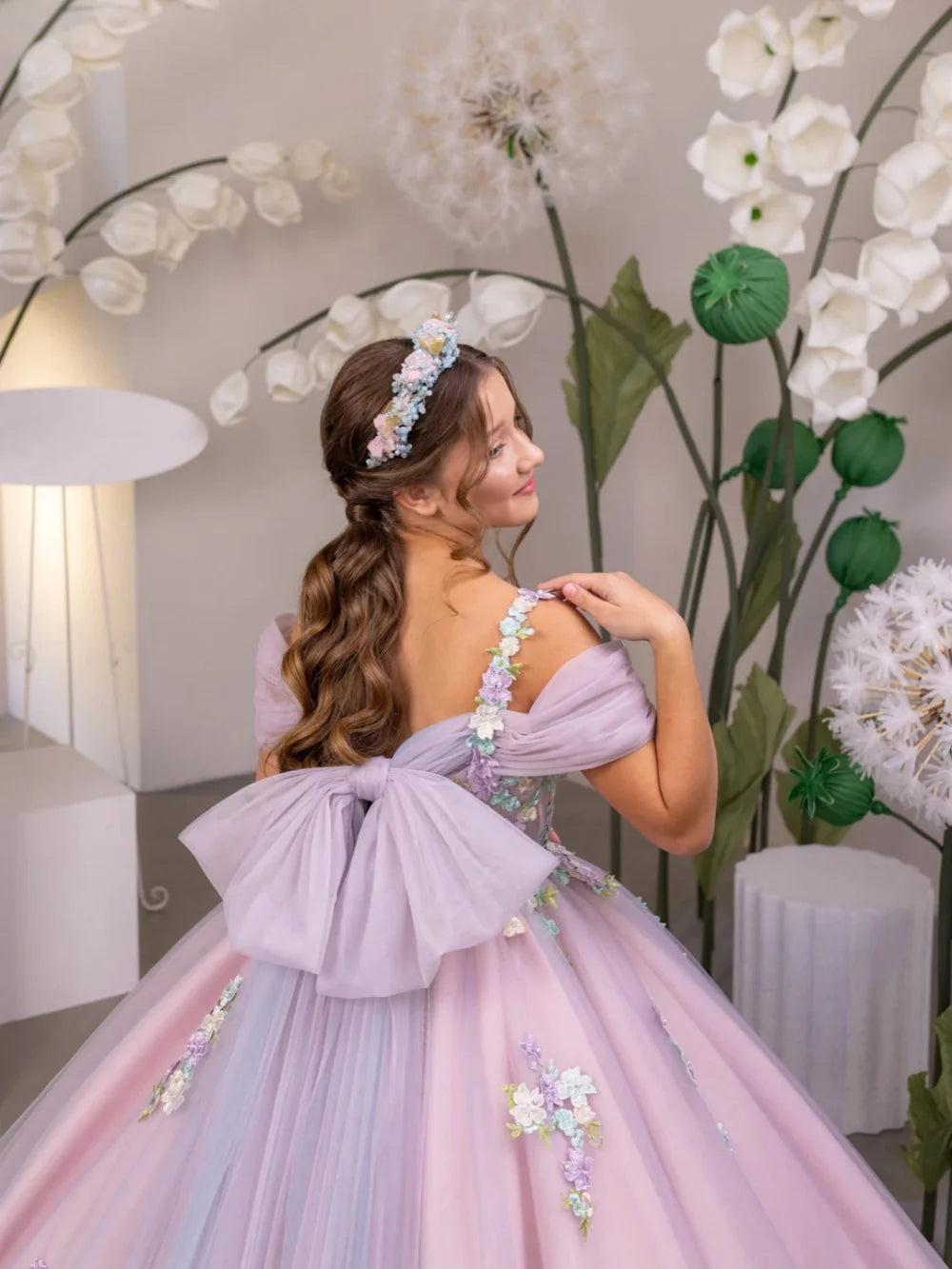 New Arrival Girls Lace Appliques Princess Gown For Birthday Party Charming Off Shoulder Kids Dresses Performance Outfit 2-14Y