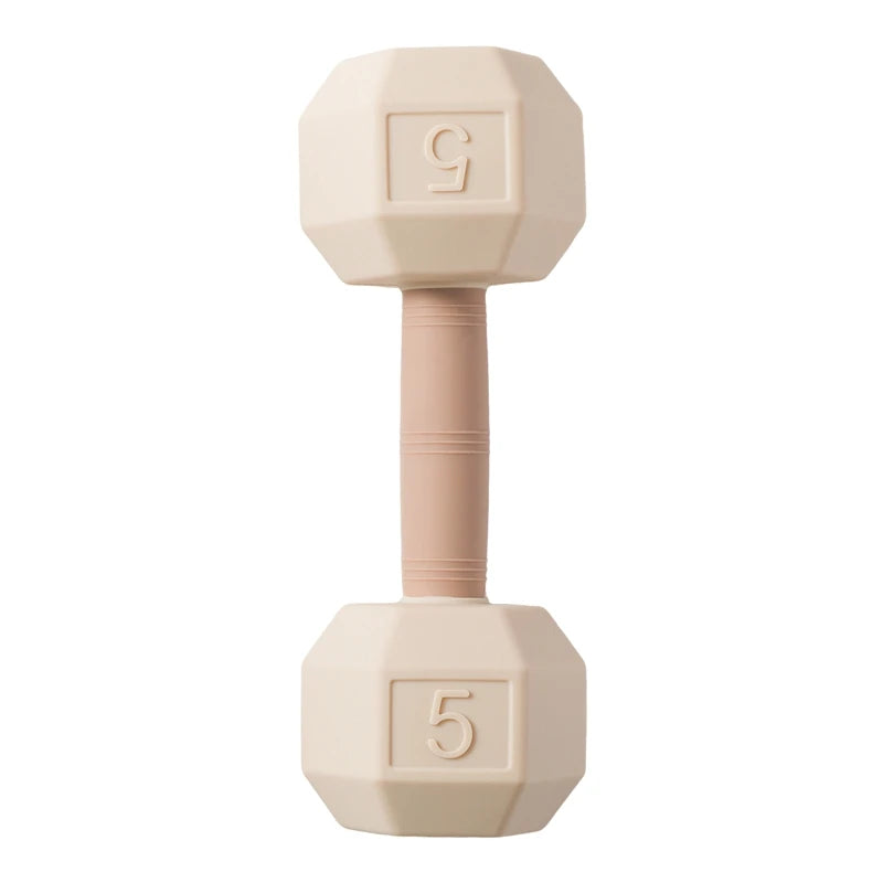 Ansoff baby silicone teething dumbbell rattle toy with cartoon design, featuring a bell and sensory elements for infants.