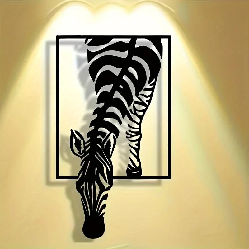 Modern Zebra Metal Art] Minimalist Zebra Metal Wall Art - Modern Striped Iron Decor |  Animal-Themed Design, Zebra Decor