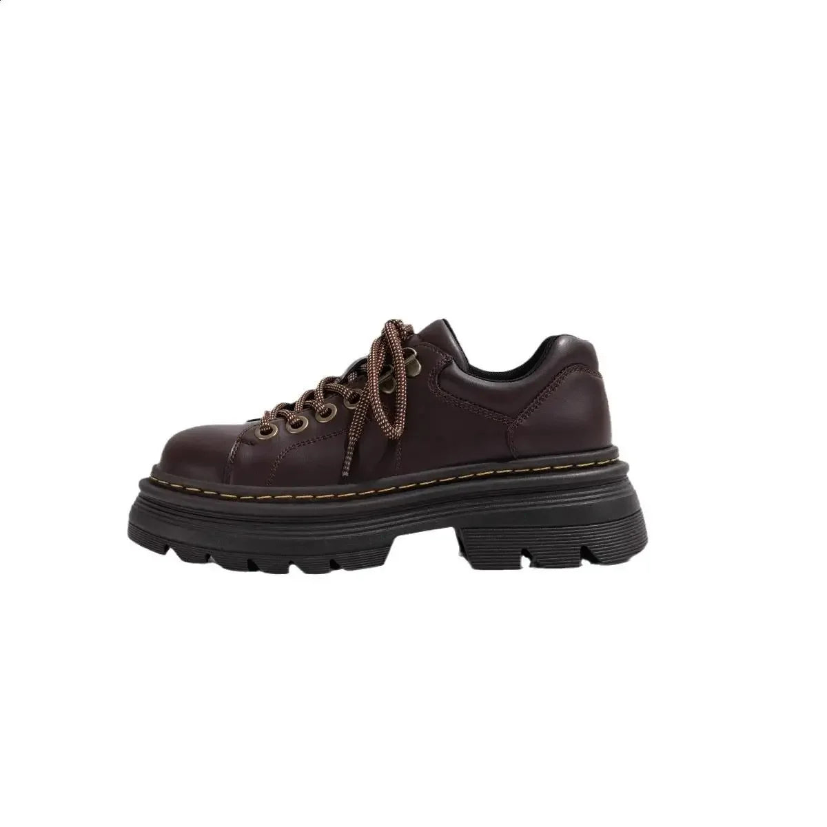 Ansoff women's derby shoes with fur lining, round toe loafers, platform casual sneakers in black leather, British style footwear.